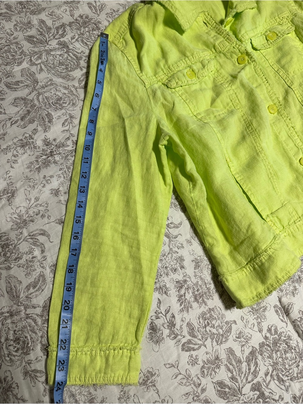 Lulu-B Neon Green 100% Linen Button-Front Jacket - Picture 9 of 11
